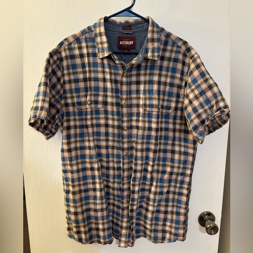 Button down short sleeve checkered shirt